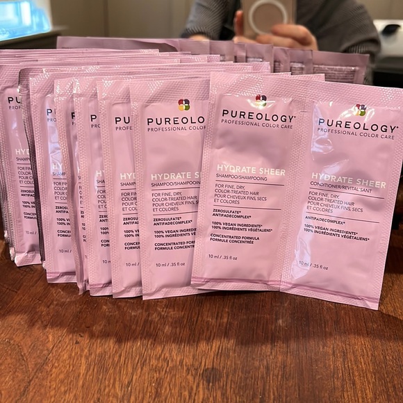 18 Pureology Hydrate Sheer shampoo/conditioner sample packets. Great for travel. - Picture 1 of 2